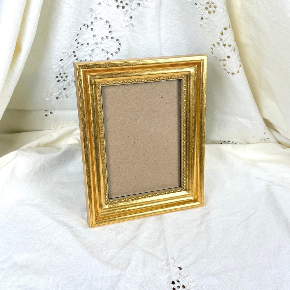Vintage Burnes of Boston Gold‎ Wood Picture Frame Beaded Classic Decor Photo 4x6